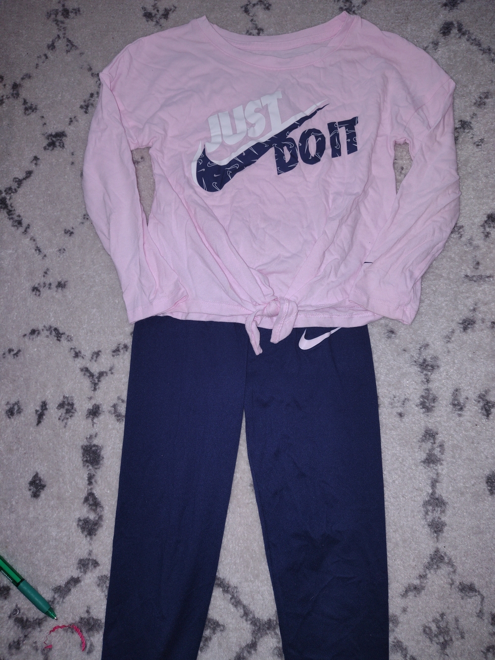 Nike Pink Tie-Hem 'Just Do It' Top with Navy Swoosh Leggings